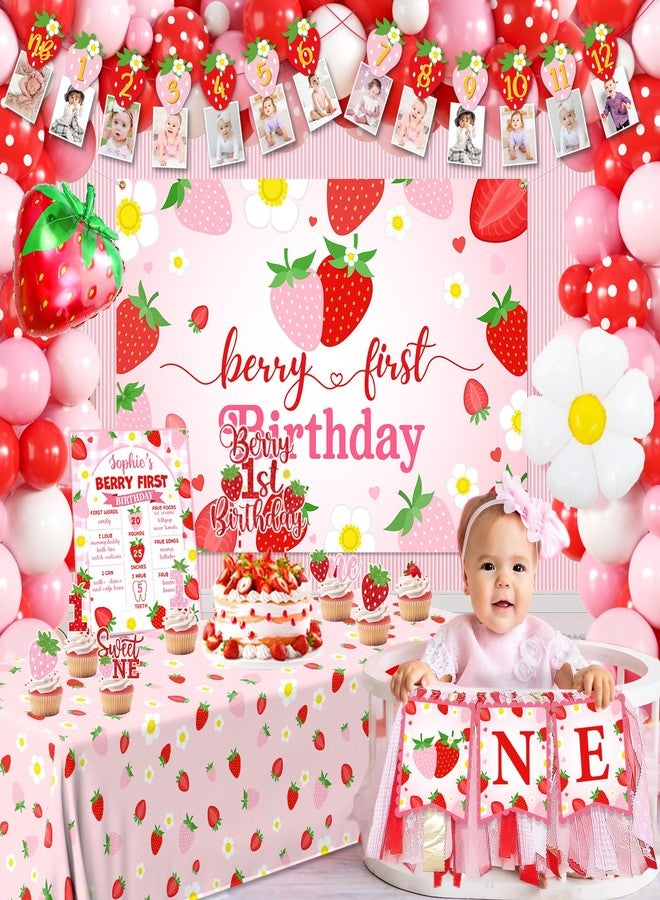 ILUIGGW Berry First Birthday Decor, Strawberry 1st Birthday Decorations Girl with Strawberry Balloons Berry First Party Backdrop Photo Banner Cake Toppers for Girl 1st Party Decorations - Image 3